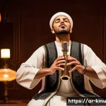 엠씨더맥스 그대가 분다 고음 포인트 - A professional male Arabic singer performing on a traditional Middle Eastern stage, demonstrating ad...