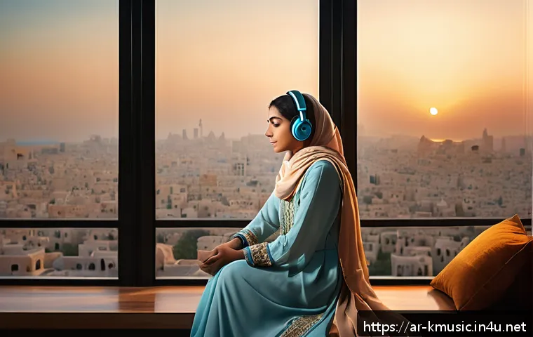 에일리 첫눈처럼 너에게 가겠다 드라마 삽입곡 분석 - A serene, emotionally evocative scene depicting a young Arab woman sitting by a large window overloo...